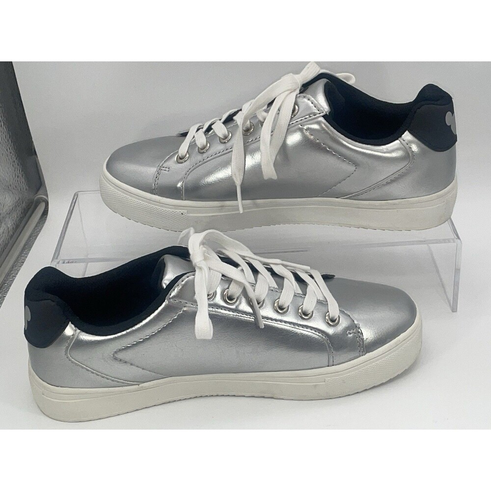 Disney Mickey Mouse Silver Metallic Sneakers Womens Size 8 Lace Up Casual - Picture 2 of 6